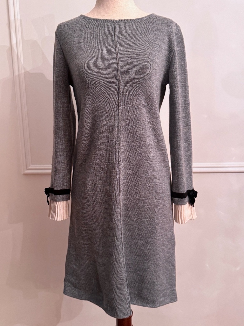Pietro Brunelli Milano Maternity Grey Wool Bow Cuff Shift Dress XS